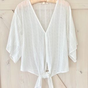 💕 Love Stitch Eyelet Bell Sleeve Wrap Tie Blouse